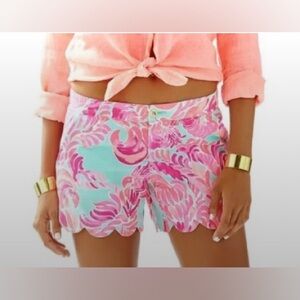 Lilly Pulitzer Buttercup Shorts Size 10 Poolside Blue Love Birds Scalloped Hem